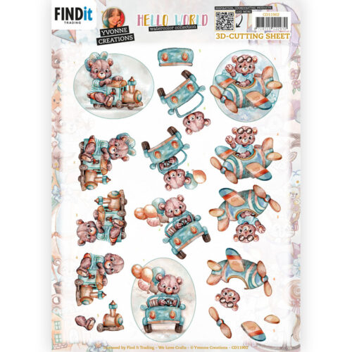 CD11902 Knipvel 3D - Yvonne Creations - Hello World - Playing Teddybear