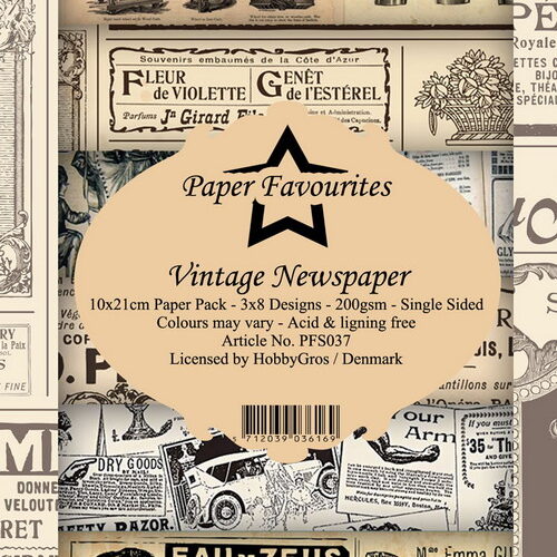 Paper Favourites -Slimline PaperPack 10x21 cm Vintage Newspaper