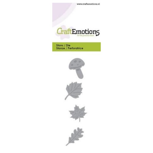 115633-0112 CraftEmotions Die - bladeren, paddestoel op kaart van 5x10cm CraftEmotions Die - bladeren, paddestoel