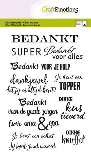 CraftEmotions clearstamps A6 - Tekst bedankt NL CraftEmotions clearstamps A6 - Tekst bedankt NL
