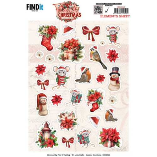 Yvonne Ceations - knipvel -  Floral Christmas Small Elements